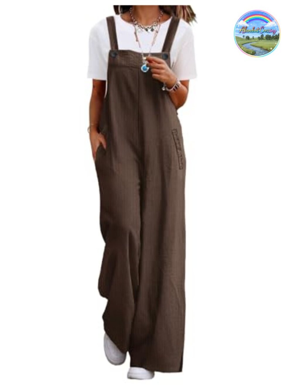 Women's Corduroy Wide Leg Overalls Adjustable Straps Retro Jumpsuit